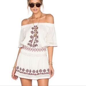 Tularosa White and Brown Embroidered Mini Dress